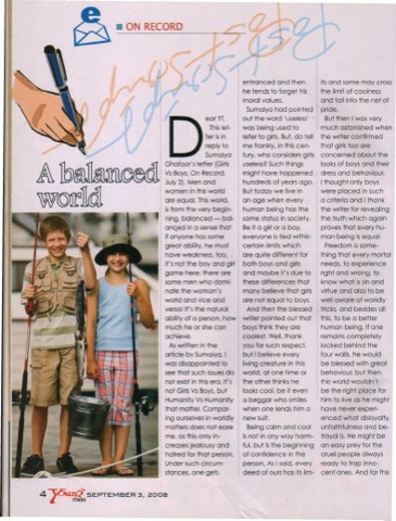 A Balanced World (Original article cont.) as it appeared in YT magazine