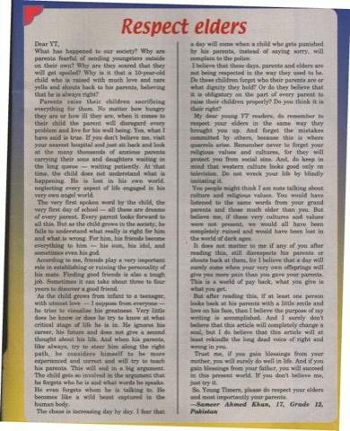 Respect Elders as it appeared in YT magazine